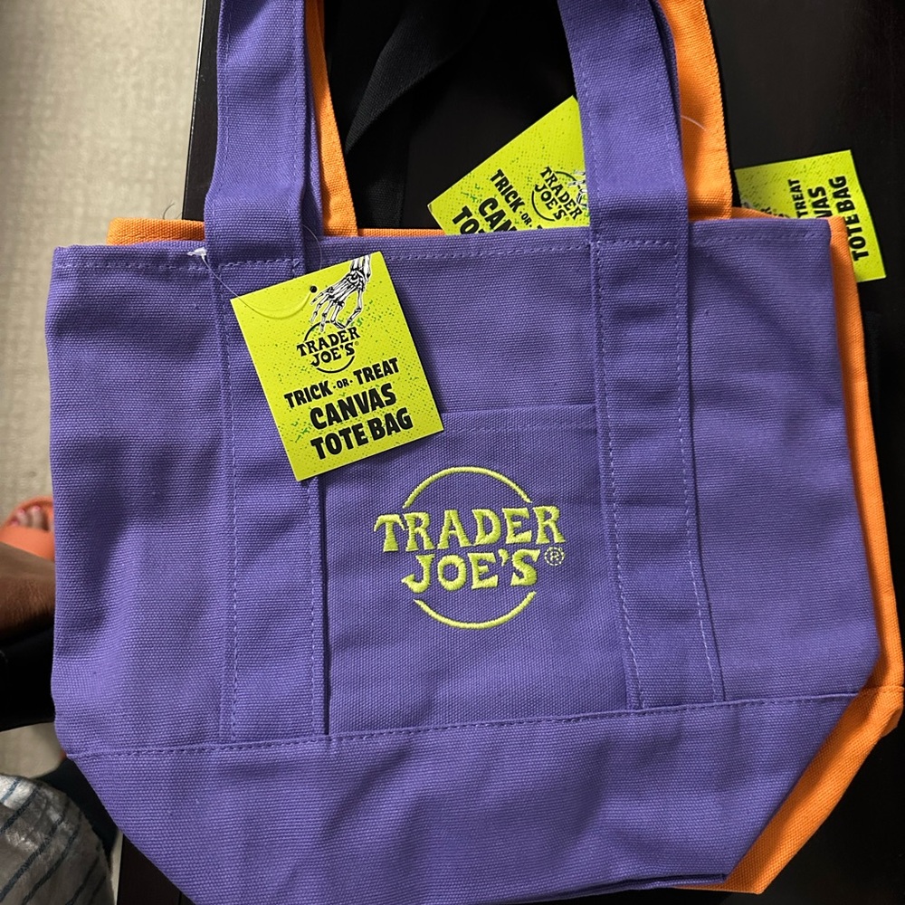 Trader Joe's Purple Mini Canvas Tote Bag Embroidered Logo